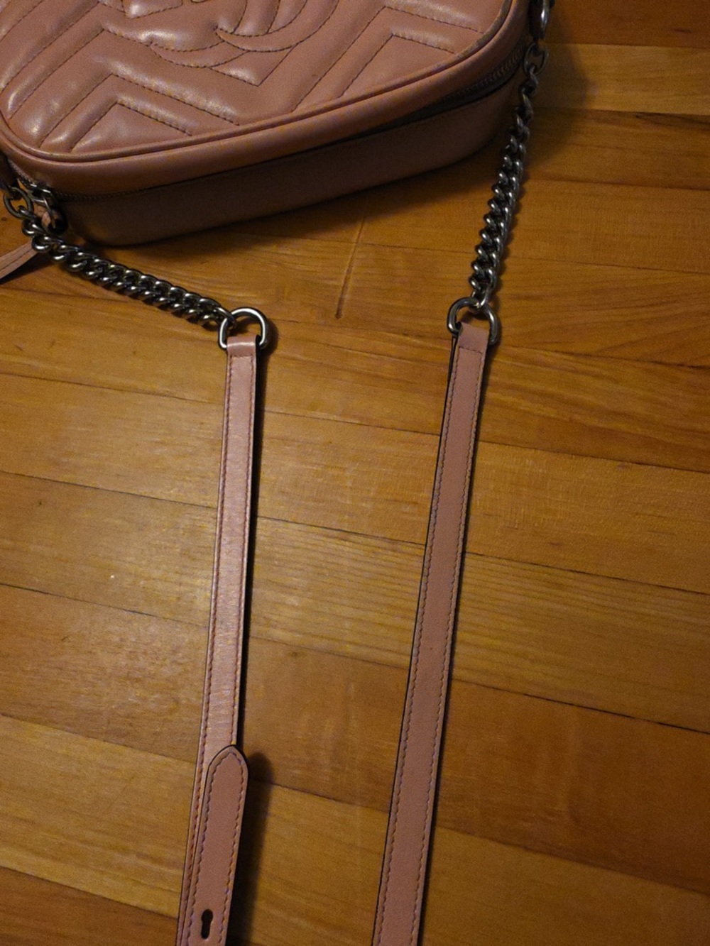 Gucci Pink Chevron Quilted Leather Crossbody with Double G - Picture 10 of 16